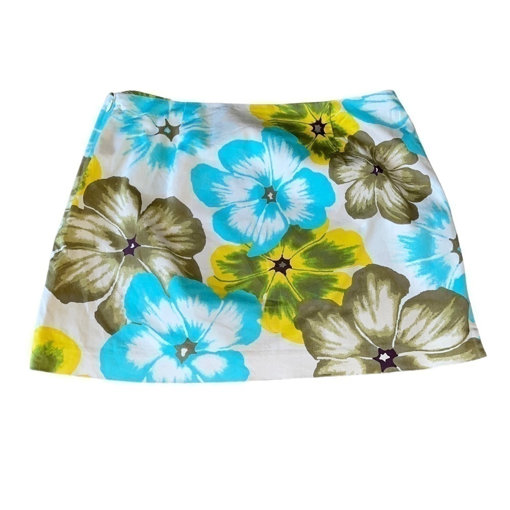 Express Floral Turquoise Green Stretchy Mini Skirt - Picture 2 of 6